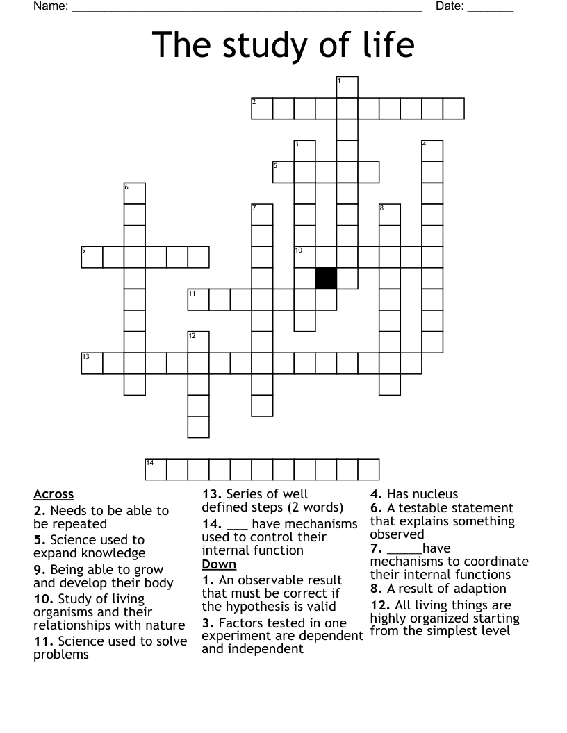 The study of life Crossword