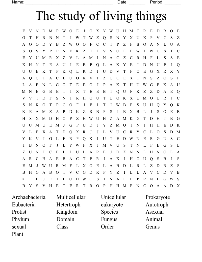 The study of living things Word Search