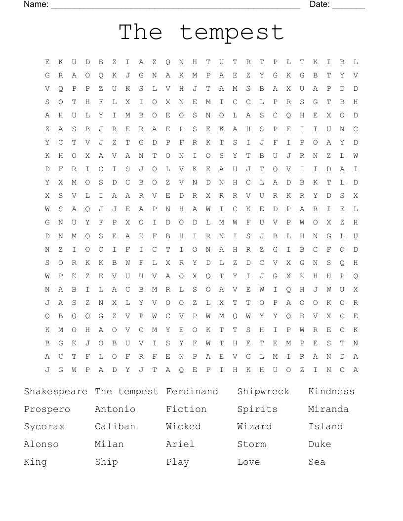 The tempest Word Search