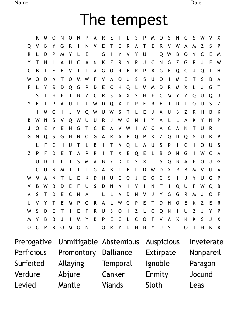The tempest Word Search