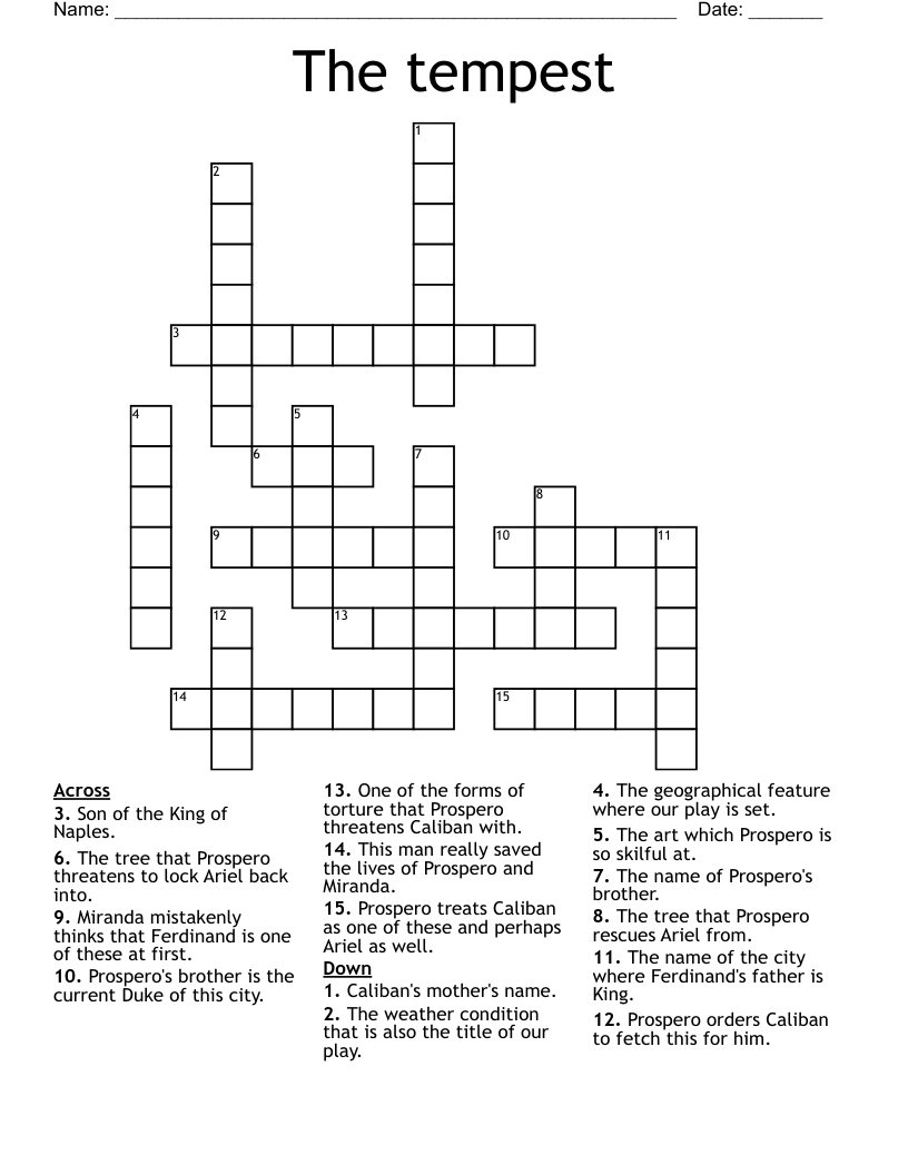 The tempest Crossword