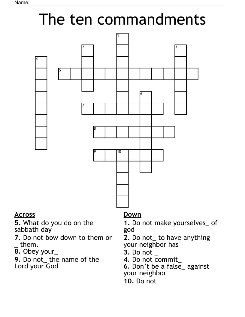 The ten commandments Crossword