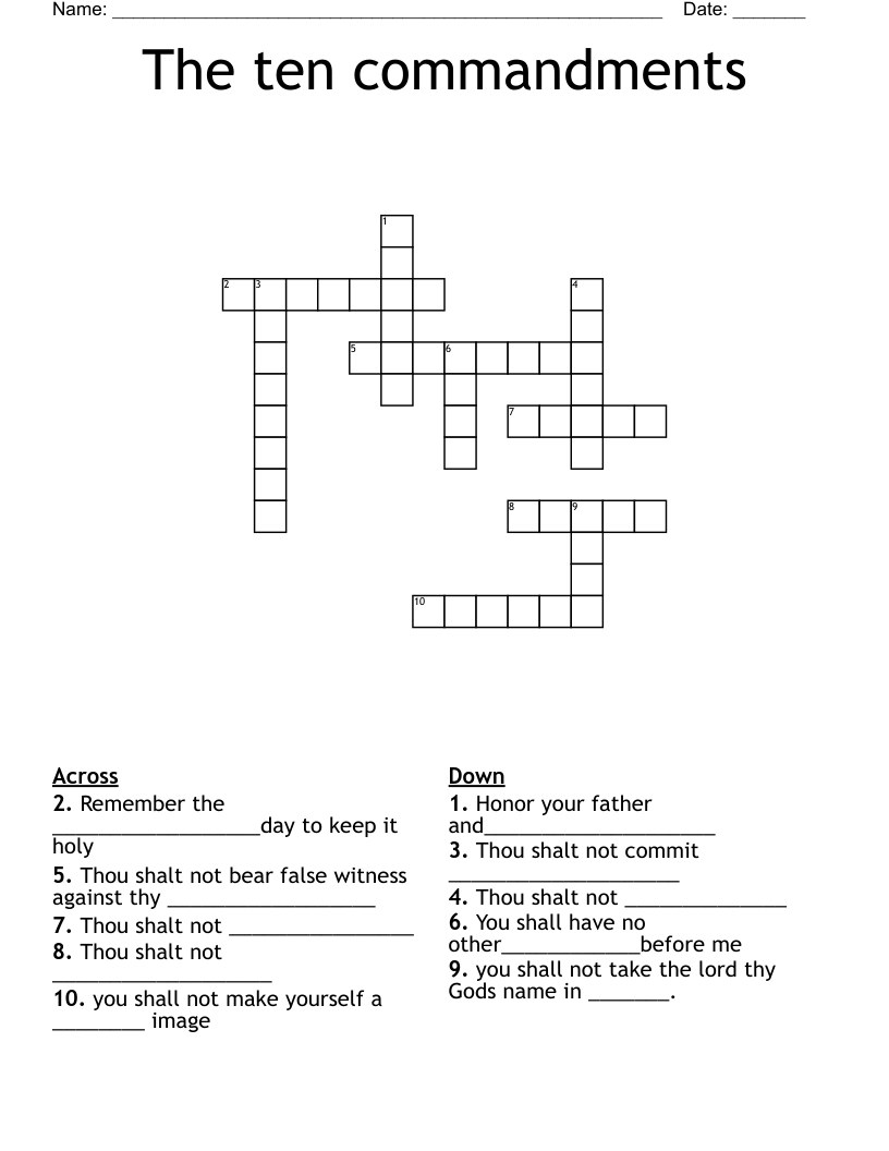 The ten commandments Crossword