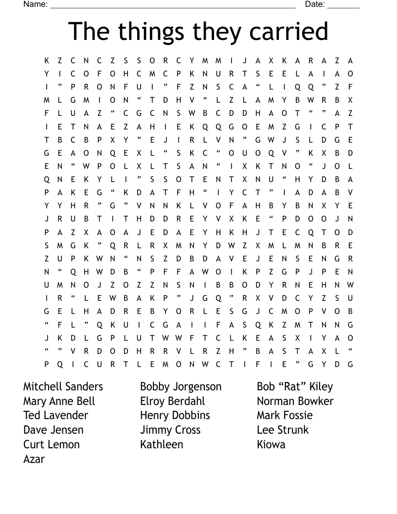 The things they carried Word Search
