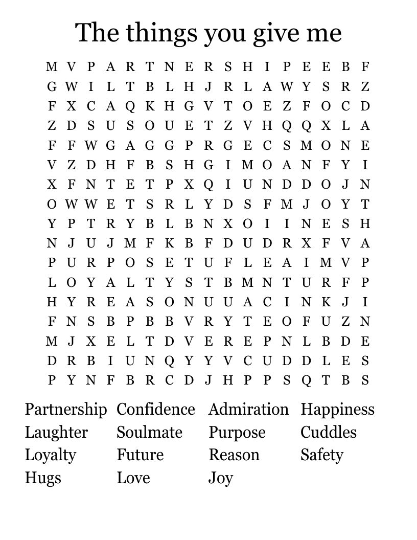 The things you give me Word Search