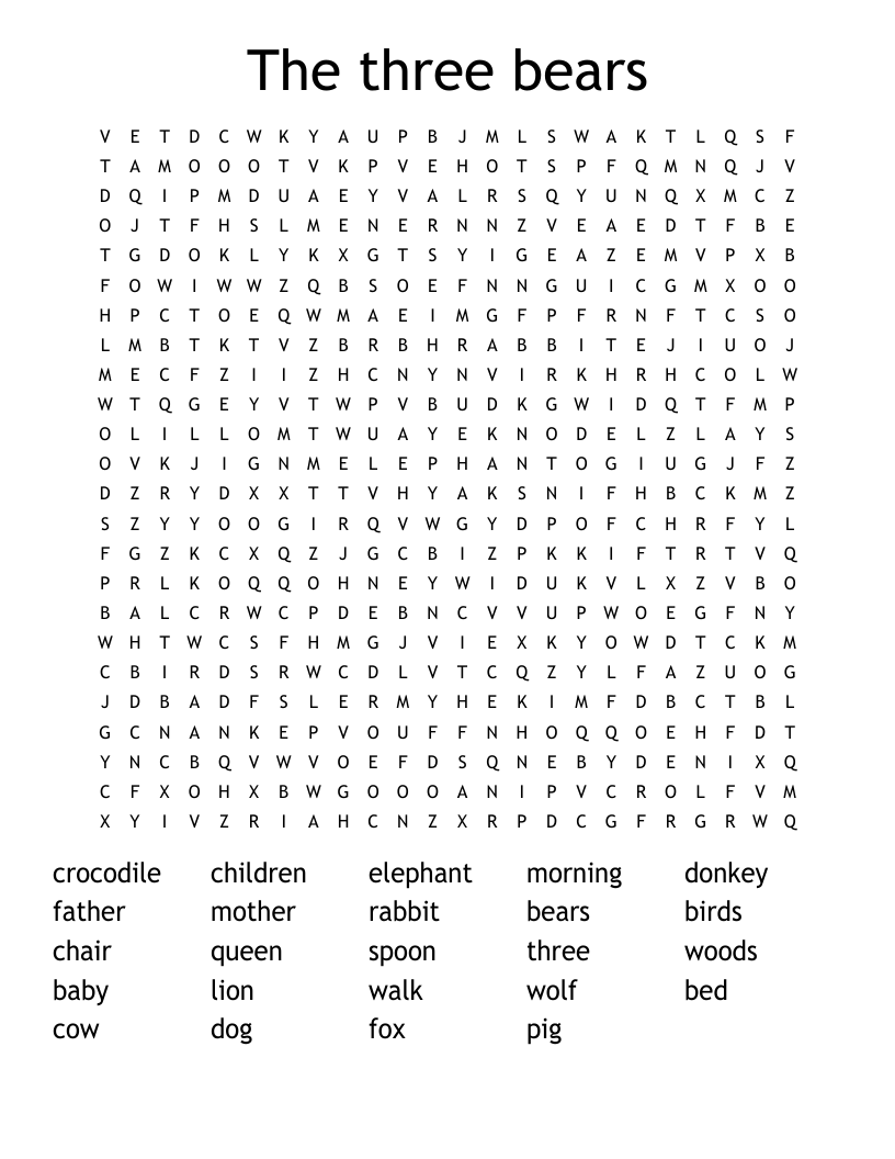 The three bears Word Search