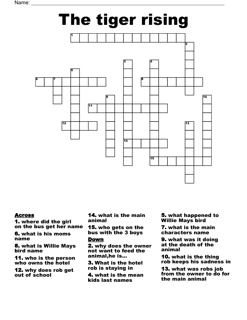 The tiger rising  Crossword