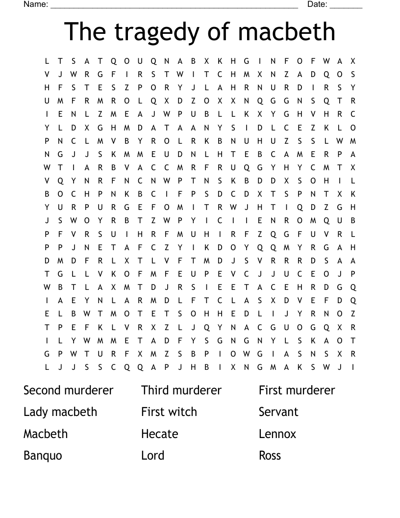 The tragedy of macbeth Word Search