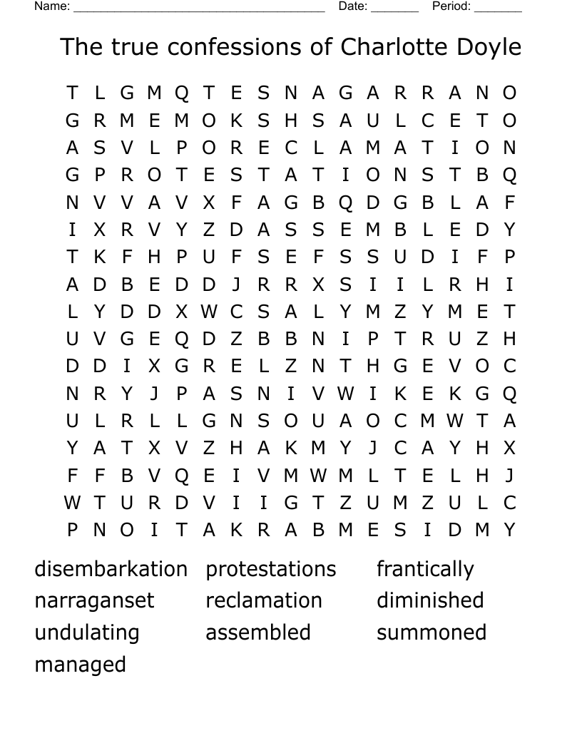 The true confessions of Charlotte Doyle Word Search