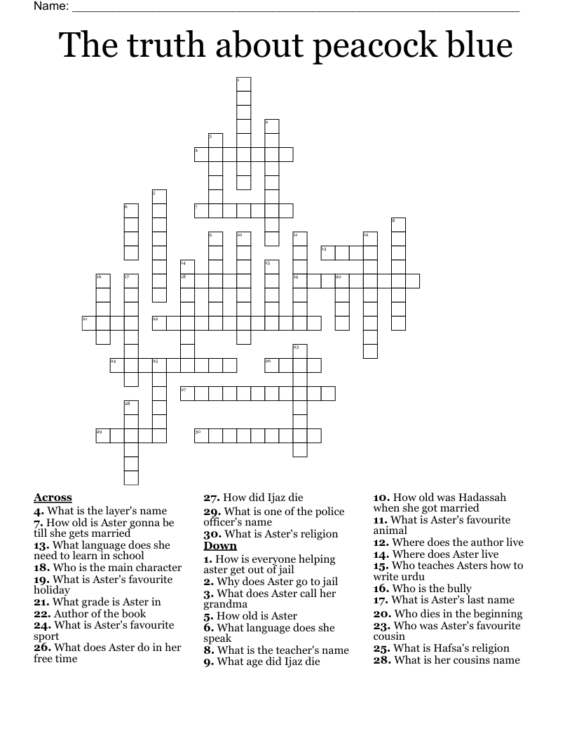 The truth about peacock blue Crossword