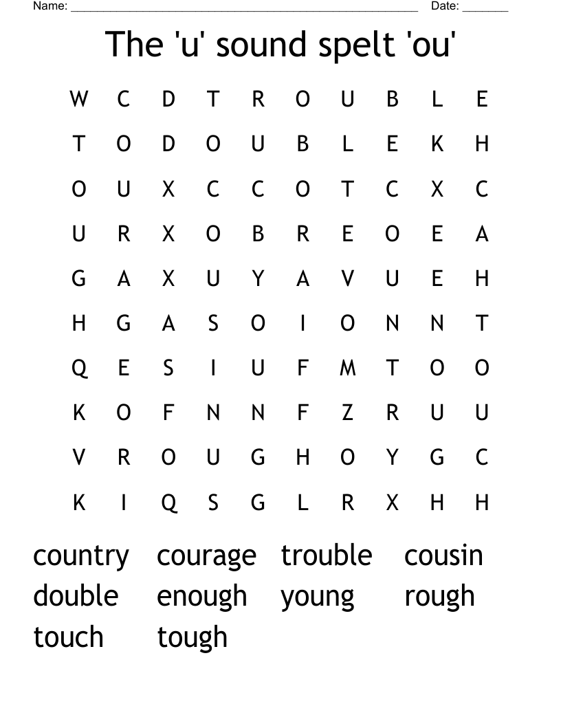 The 'u' sound spelt 'ou' Word Search
