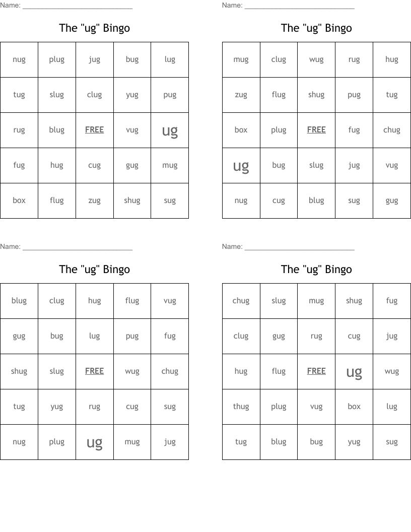 The "ug" Bingo