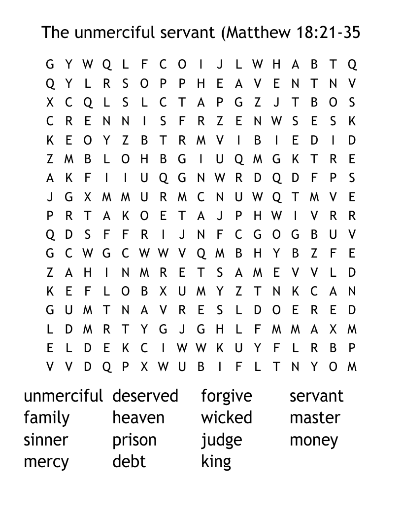 The unmerciful servant (Matthew 18:21-35 Word Search