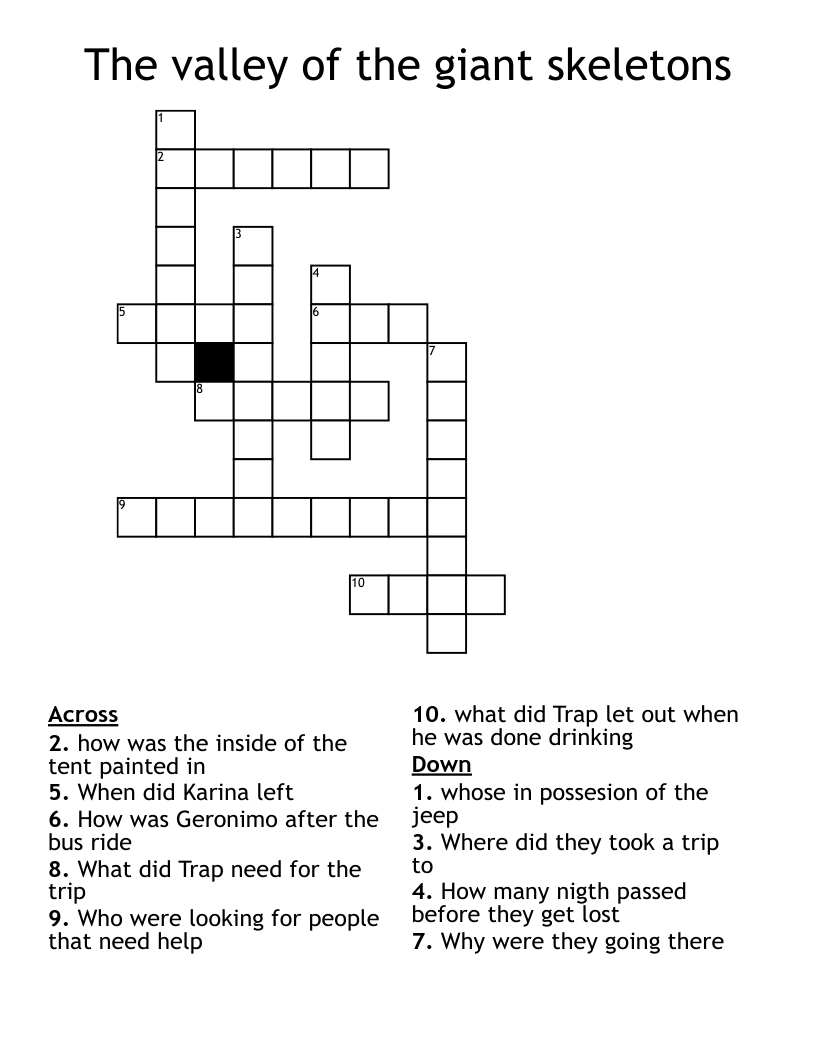 The valley of the giant skeletons Crossword