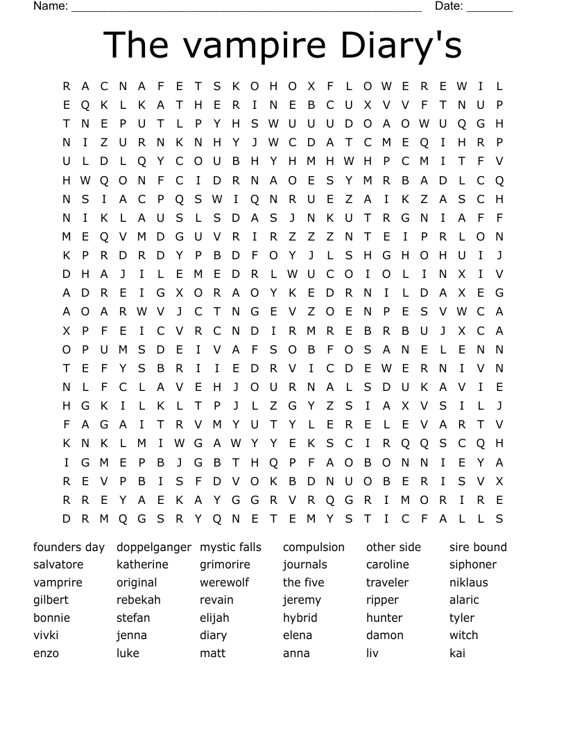 The vampire Diary's Word Search