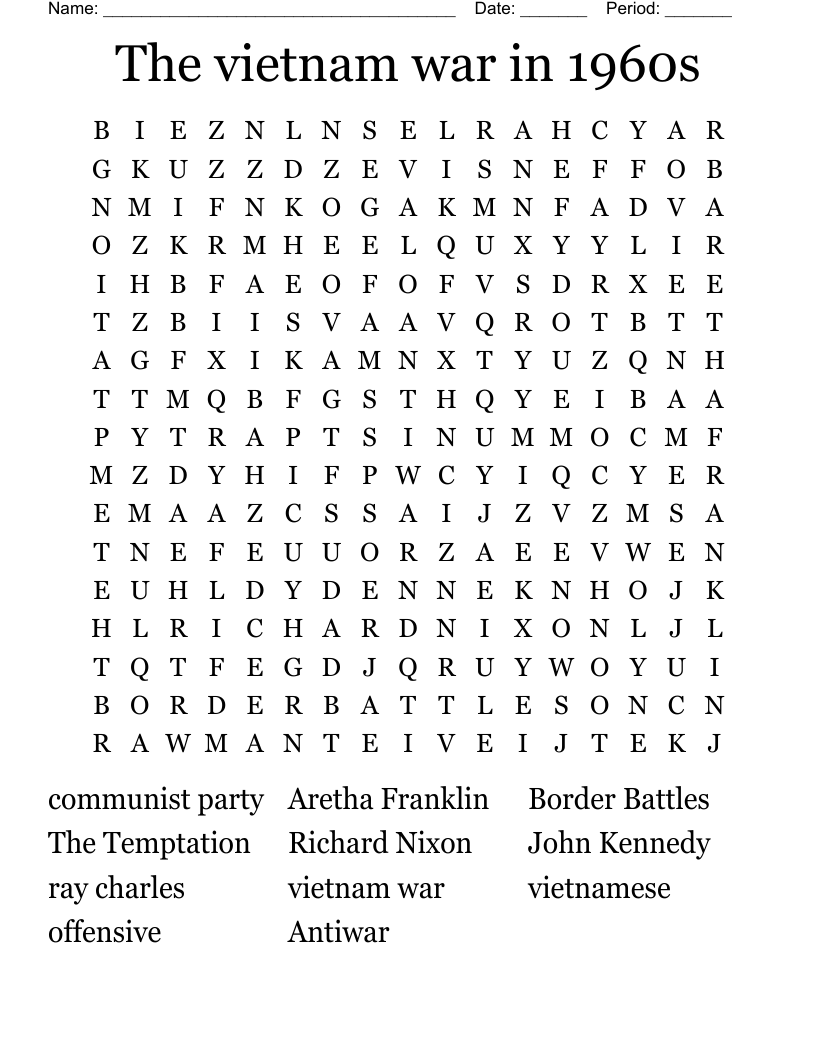 The vietnam  war in 1960s Word Search