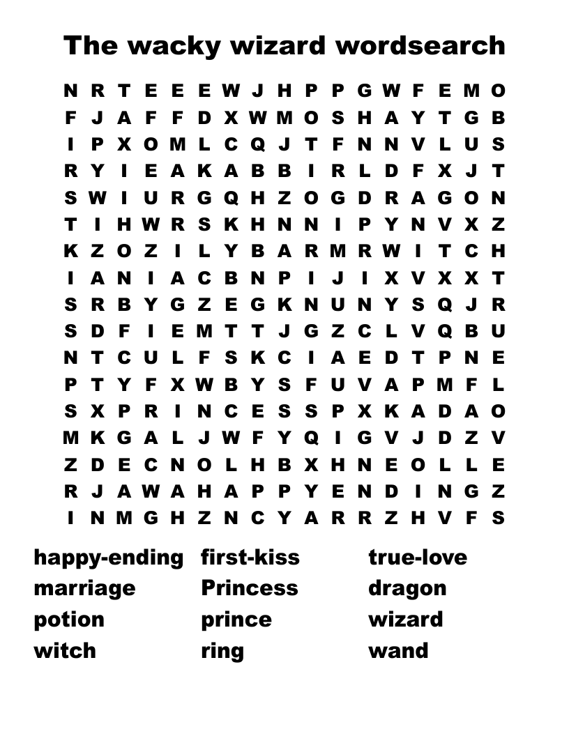 The wacky wizard wordsearch 