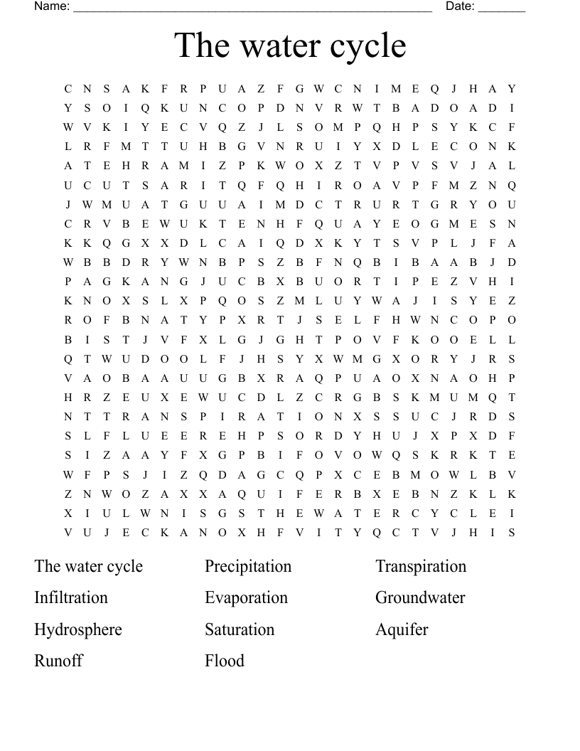 The water cycle  Word Search