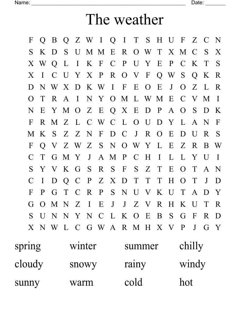 The weather Word Search