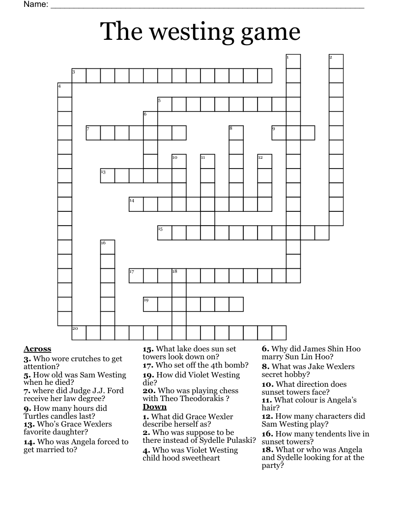 The westing game Crossword