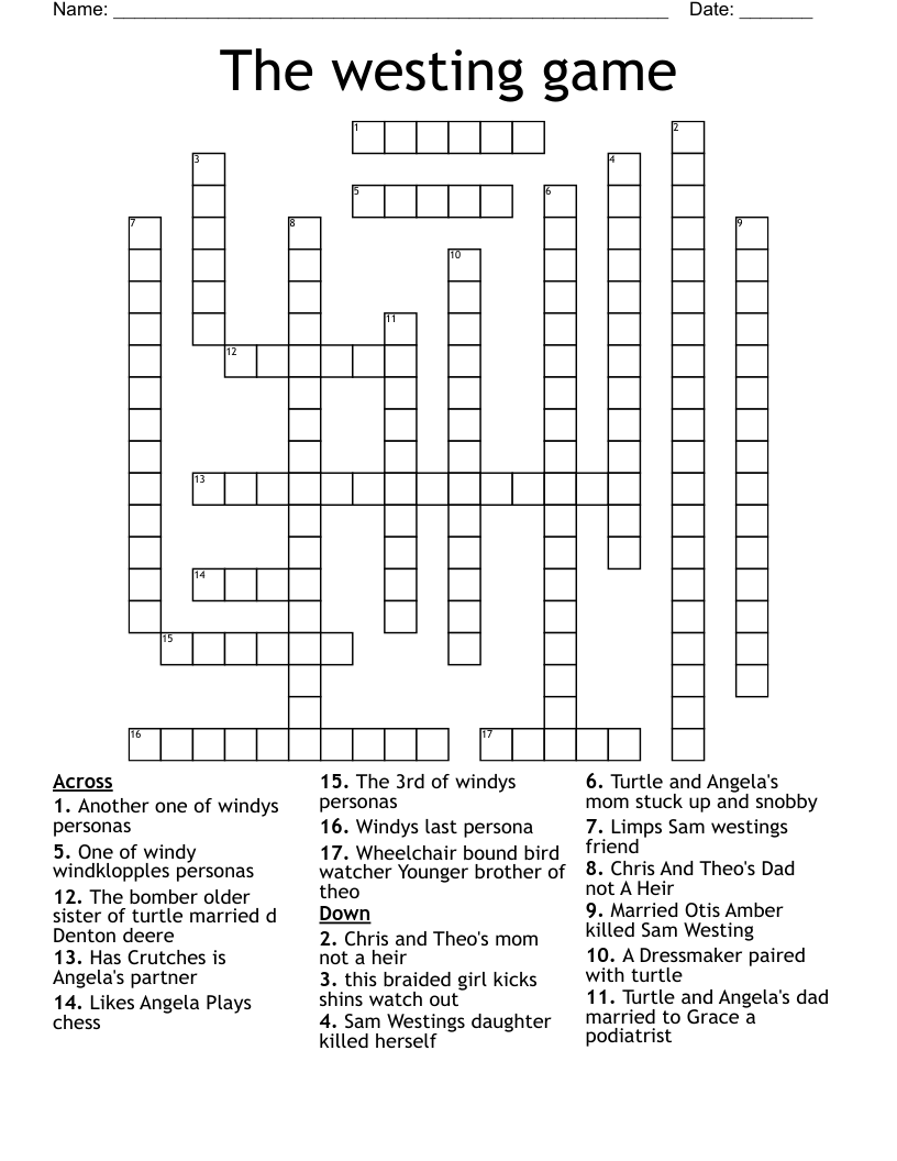 The westing game Crossword