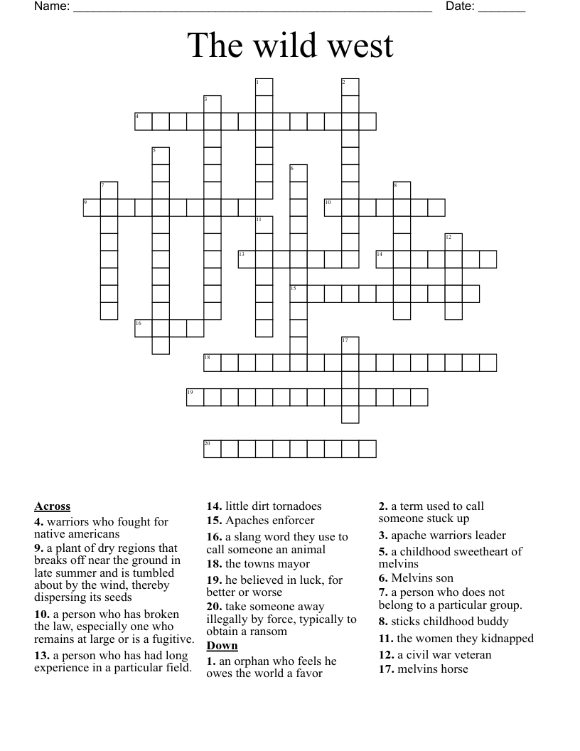 The wild west Crossword