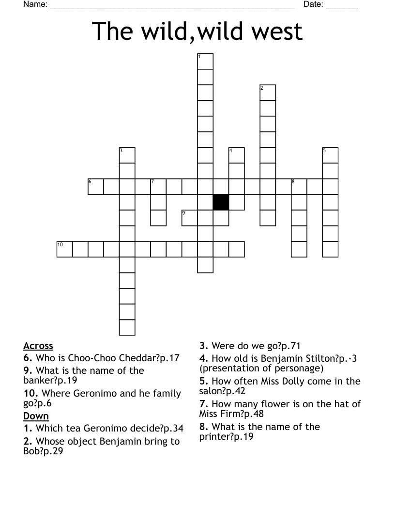 The wild,wild west Crossword