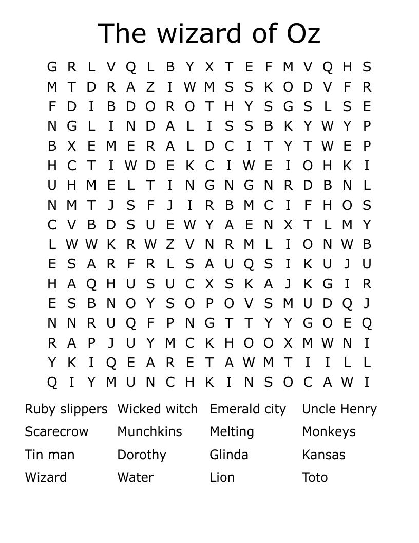 The wizard of Oz  Word Search