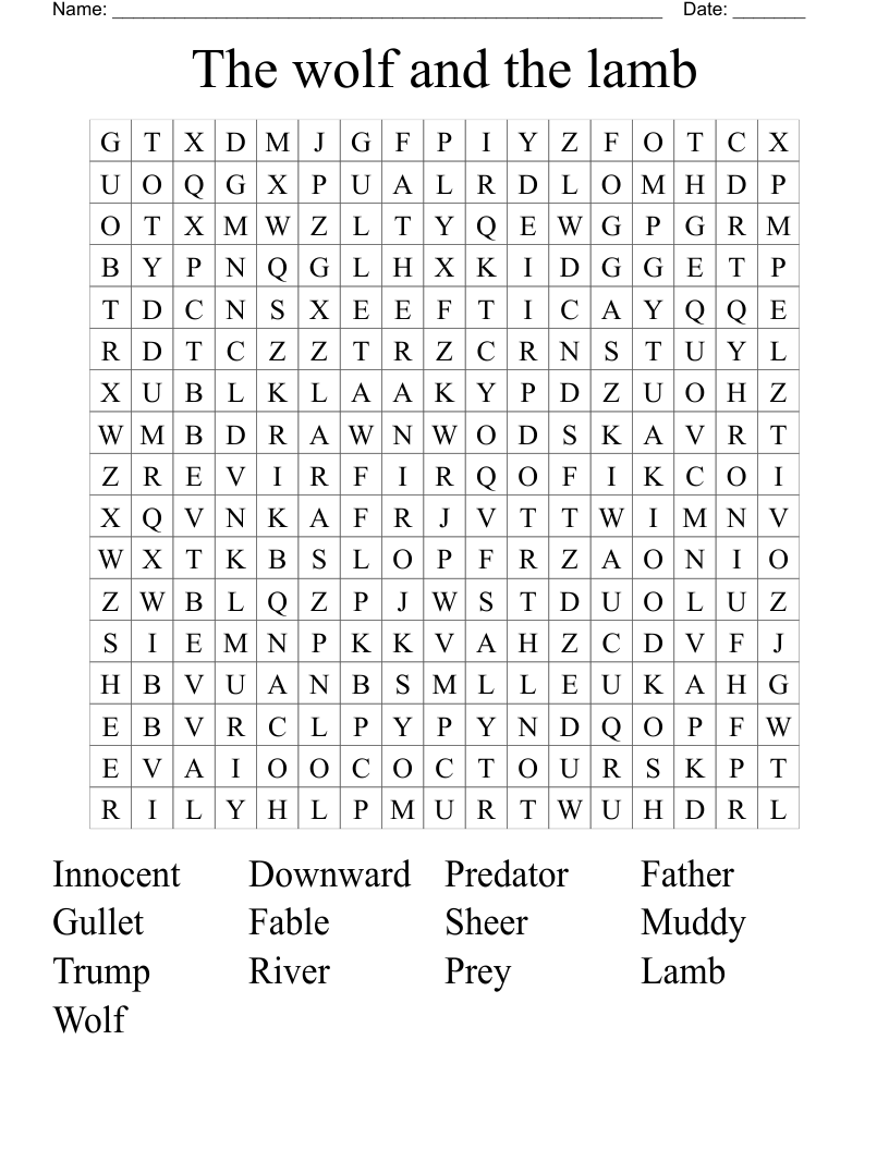 The wolf and the lamb  Word Search