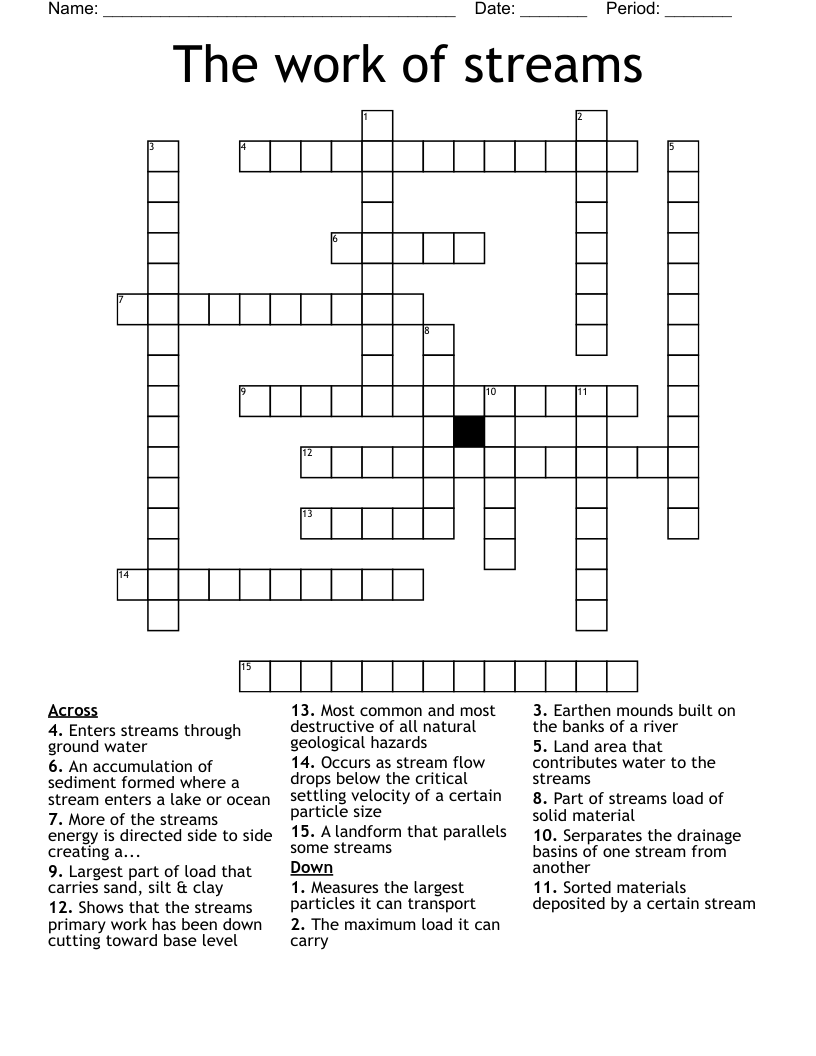 The work of streams Crossword