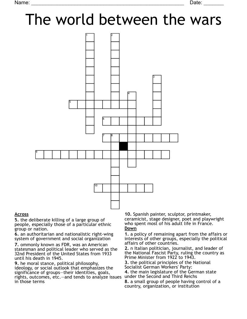 The world between the wars Crossword