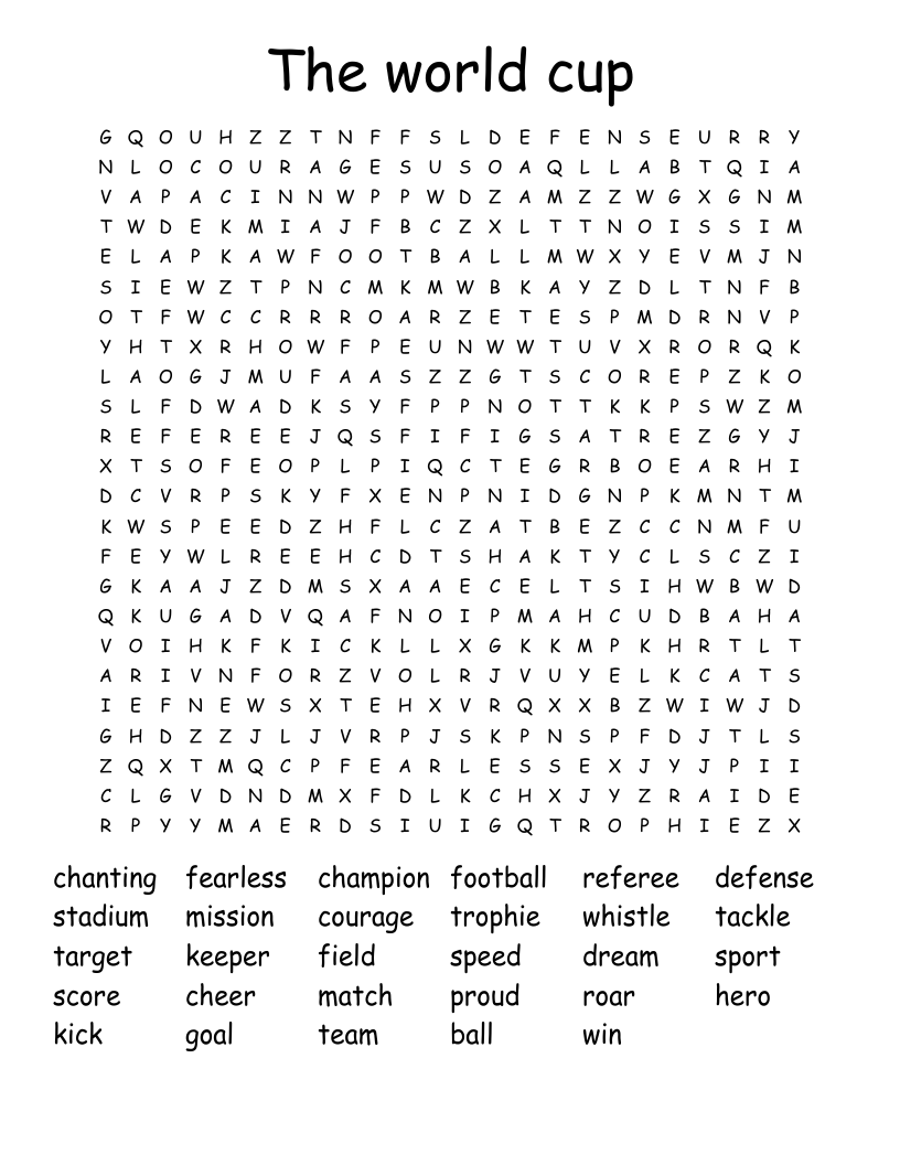 The world cup Word Search