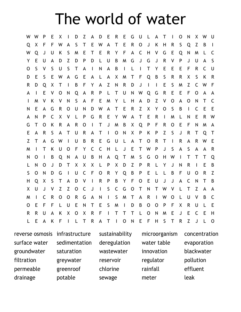 The world of water  Word Search