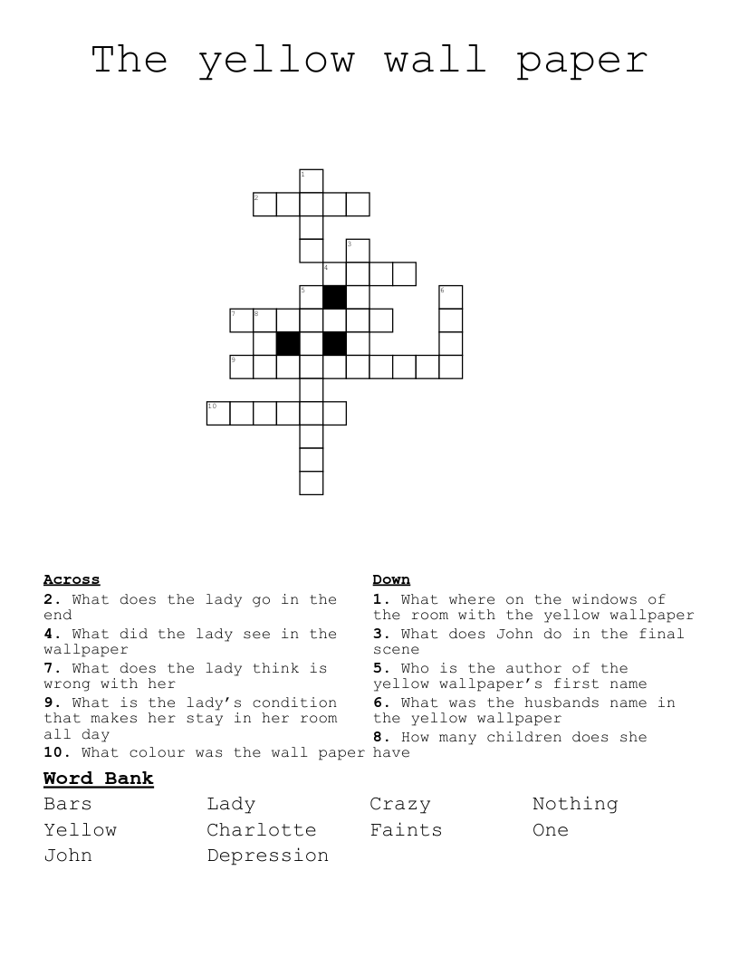 The yellow wall paper  Crossword