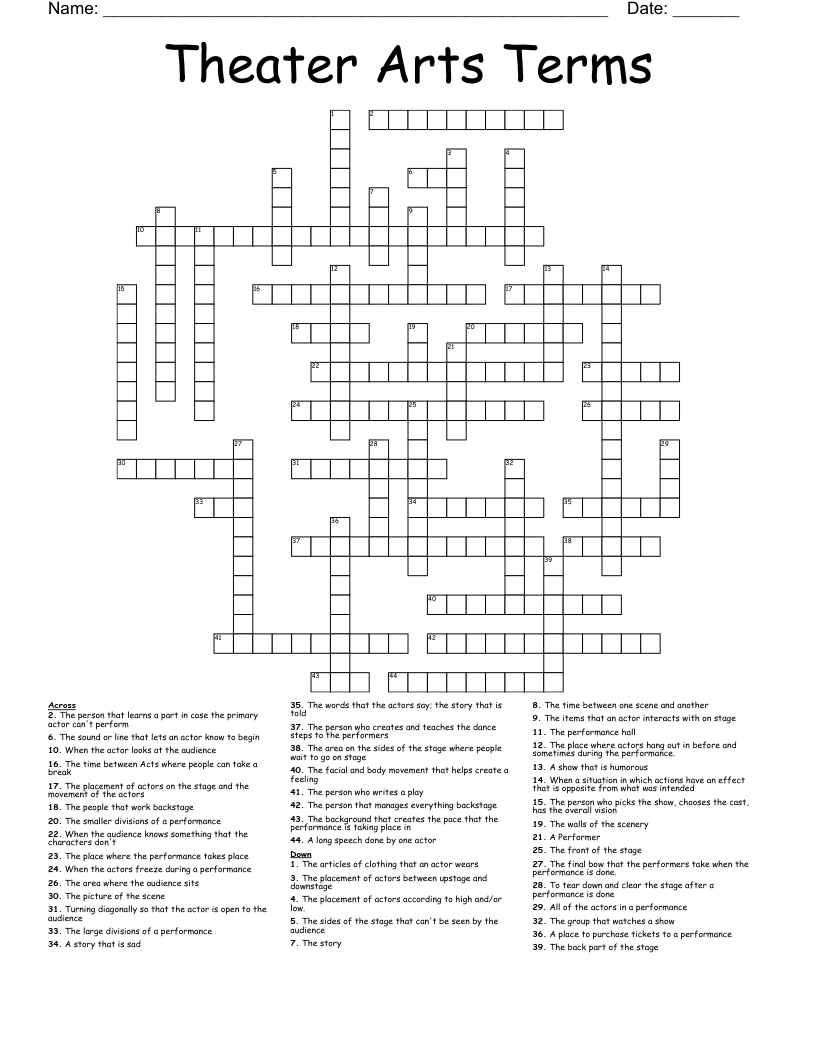 Theater Arts Terms Crossword