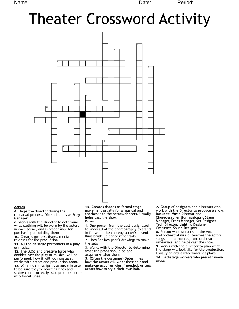 Theater Crossword Activity 