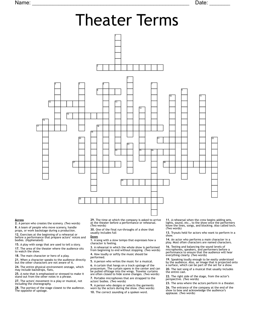 Theater Terms  Crossword