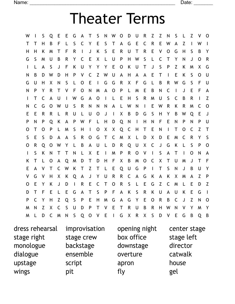 Theater Terms  Word Search