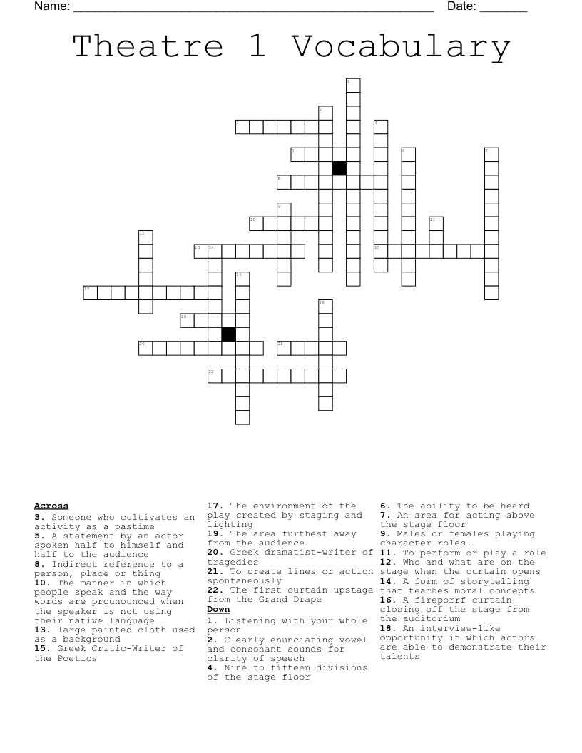 Theatre 1 Vocabulary Crossword