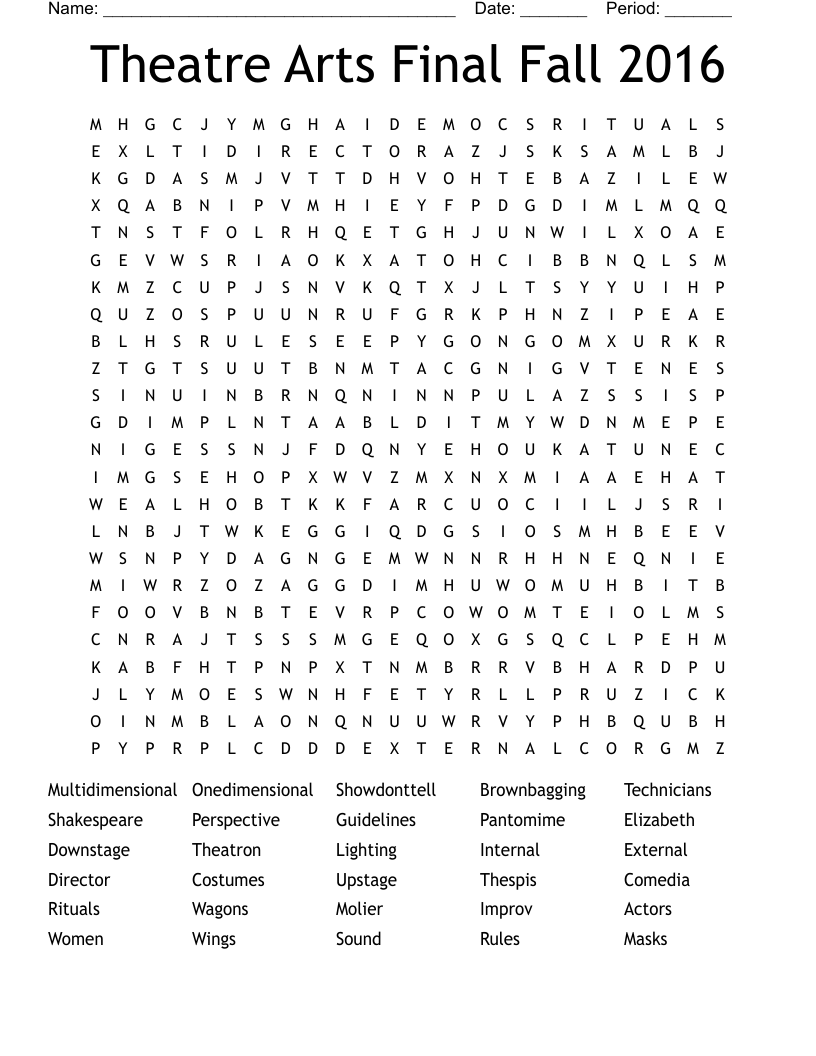 Theatre Arts Final Fall 2016 Word Search