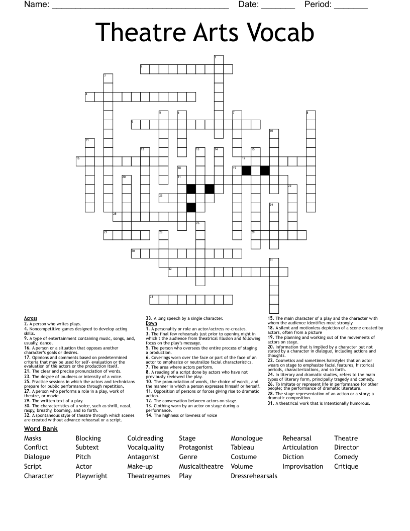 Theatre Arts Vocab Crossword