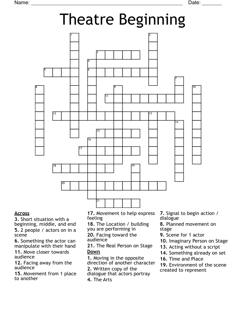 Theatre Beginning Crossword