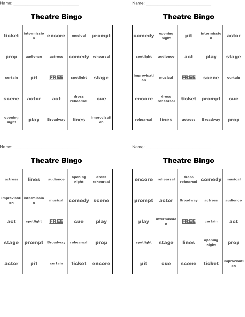 Theatre Bingo