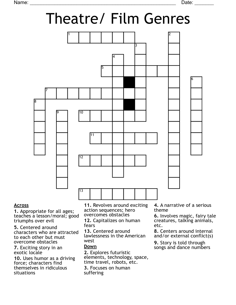 Theatre/ Film Genres Crossword