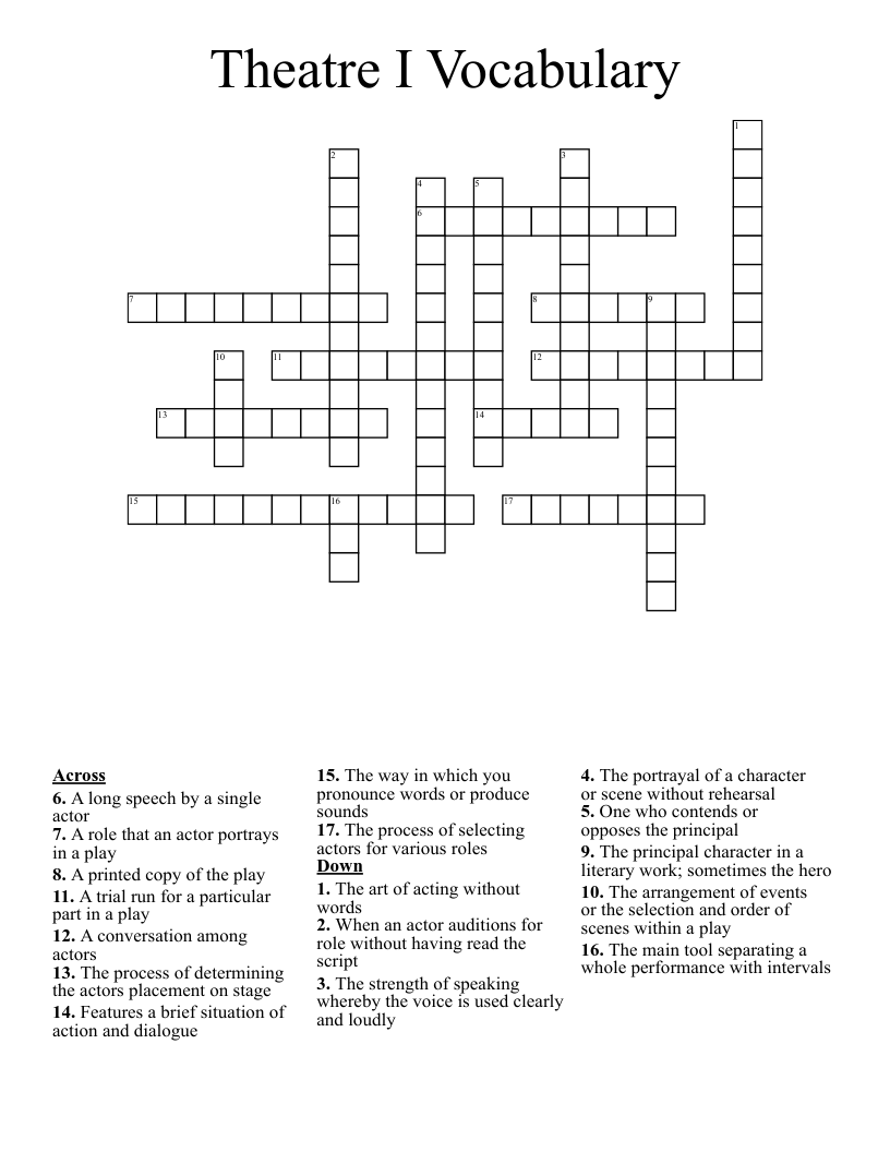 Theatre I Vocabulary Crossword