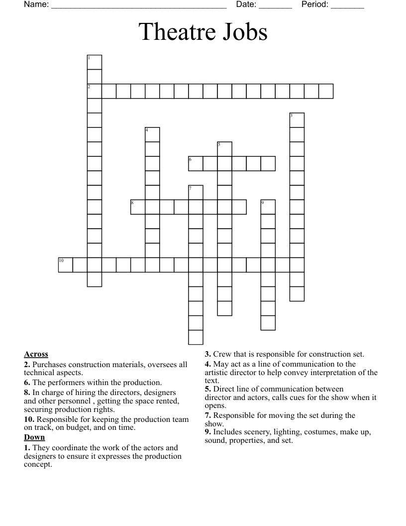 Theatre Jobs Crossword