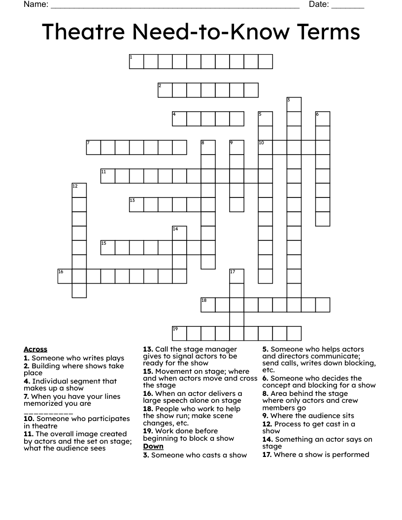Theatre Need-to-Know Terms Crossword