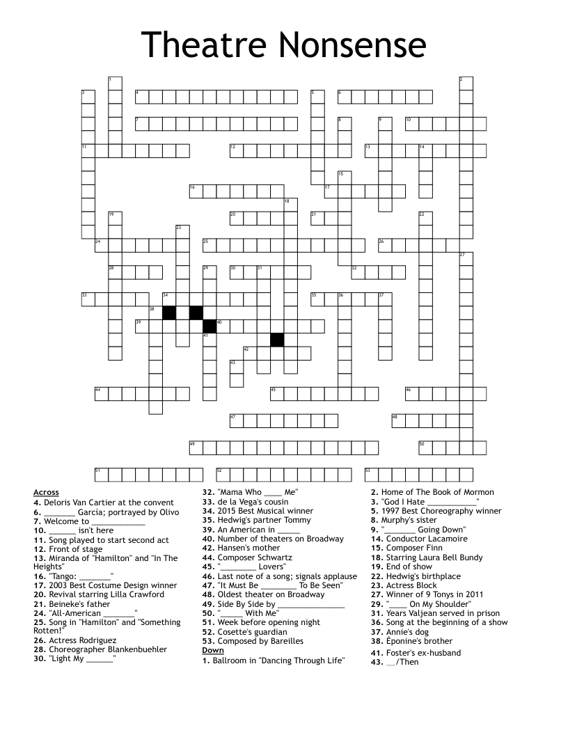 Theatre Nonsense Crossword