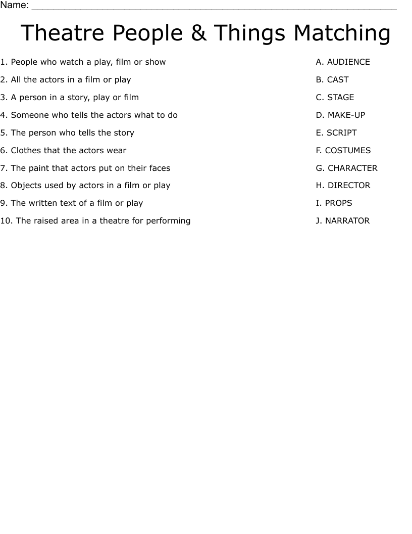 Theatre People & Things Matching Worksheet