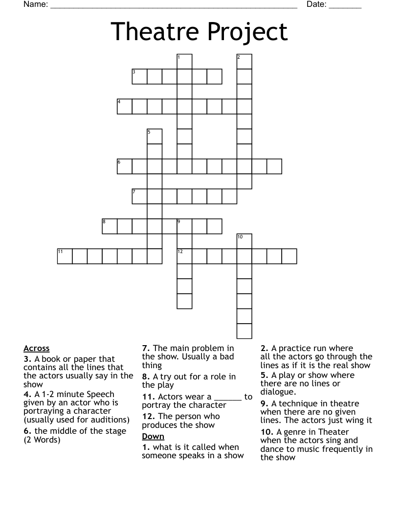 Theatre Project Crossword